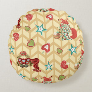 Coussins Ronds Vintage hand drawn christmas seamless pattern vint