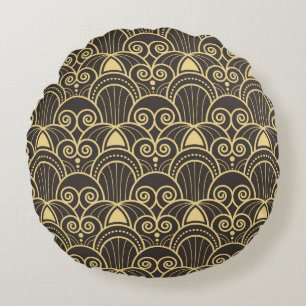 Coussins Ronds vintage modern geometric tiles pattern. golden lin