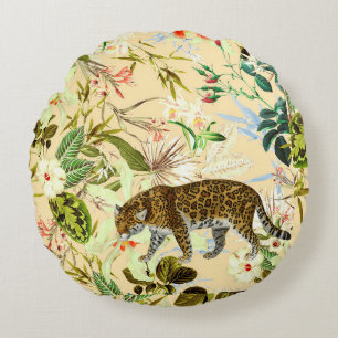 Coussins Ronds Vintage Moderne Fleur Tiger Jungle Tropical