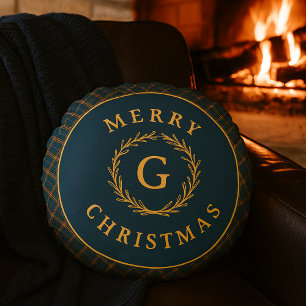 Coussins Ronds Vintage Monogramme couronne bleu Plat photo de Noë