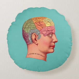 Coussins Ronds Vintage Phrenologie Chef Mineur Carte du cerveau