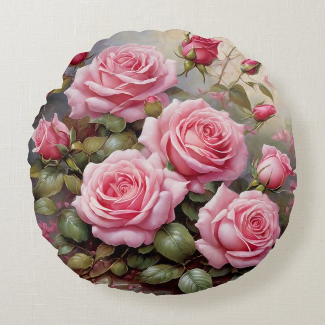 Coussins Ronds Vintage Pink Roses (Devant)
