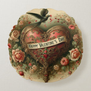 Coussins Ronds Vintage/rétro/Victorian Valentine's day heart