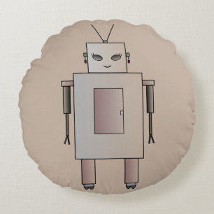 Coussins Ronds Vintage Robot Rétro Cute Girl Hottie Whimsical