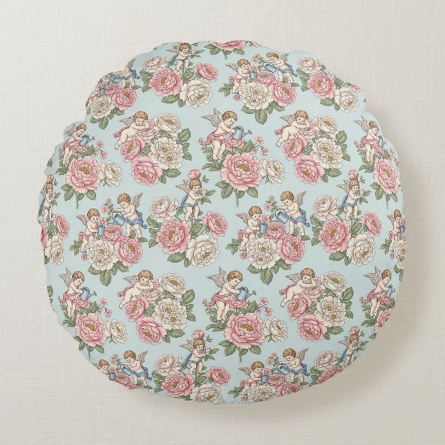 Coussins Ronds Vintage Rococo Revival Rose Garden Romantic  (Devant)