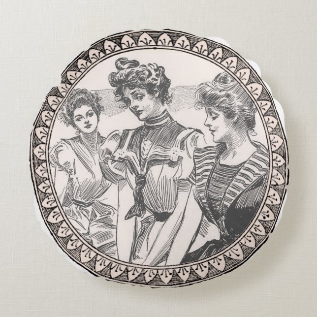 Coussins Ronds Vintage Romance Couple : Antique Rose Girly Love (Devant)