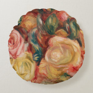 Coussins Ronds Vintage Rose rose et jaune floral Renoir