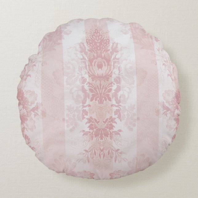 Coussins Ronds Vintage rouge et blanc Damas rayures sur satin (Devant)