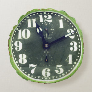 Coussins Ronds Vintage Russe Shabby Vert Horloge Vieux Temps Rétr
