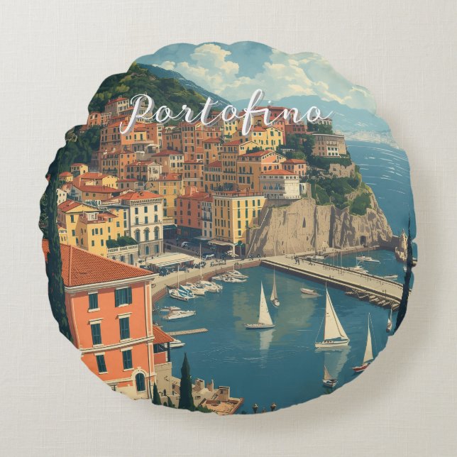 Coussins Ronds Vintage Style Portofino Genova Italy (Devant)