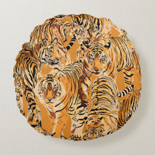 Coussins Ronds Vintage Tiger Safari Motif de la faune