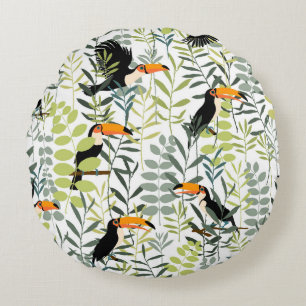 Coussins Ronds Vintage Toucans Vert Feuille Motif