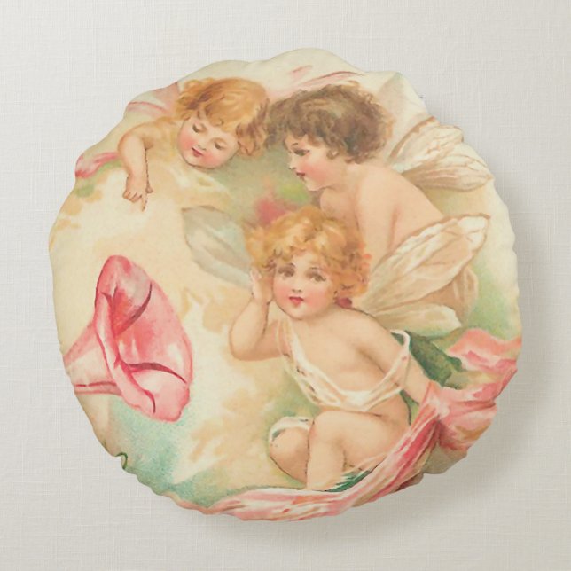 Coussins Ronds Vintage valentine cupide ange 1 (Dos)