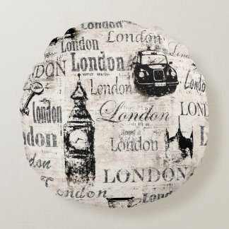 Coussins Ronds Vintage vieux journal papier Londres collet grunge