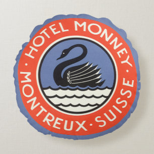 Coussins Ronds Vintage voyage, Swan Bird Hotel Monney Suisse