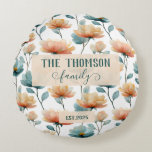 Coussins Ronds Vintage Watercolor Floral Family Heritage<br><div class="desc">Soft spring florals arranged in a refined vintage composition bring a sense of warmth, heritage, and timeless beauty to this design. Inspired by antique botanical prints, the gentle color palette and flowing floral forms create an elegant atmosphere that celebrates family, love, and meaningful moments. With the option to personalize the...</div>