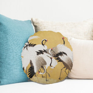 Coussins Ronds Vintages troupeaux d'oiseaux de grue japonais