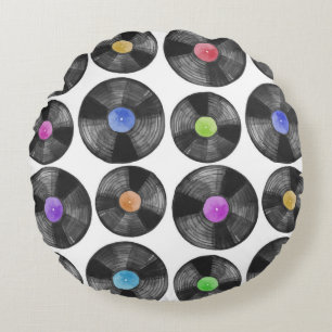 Coussins Ronds Vinyl LP Records Retro Illustration
