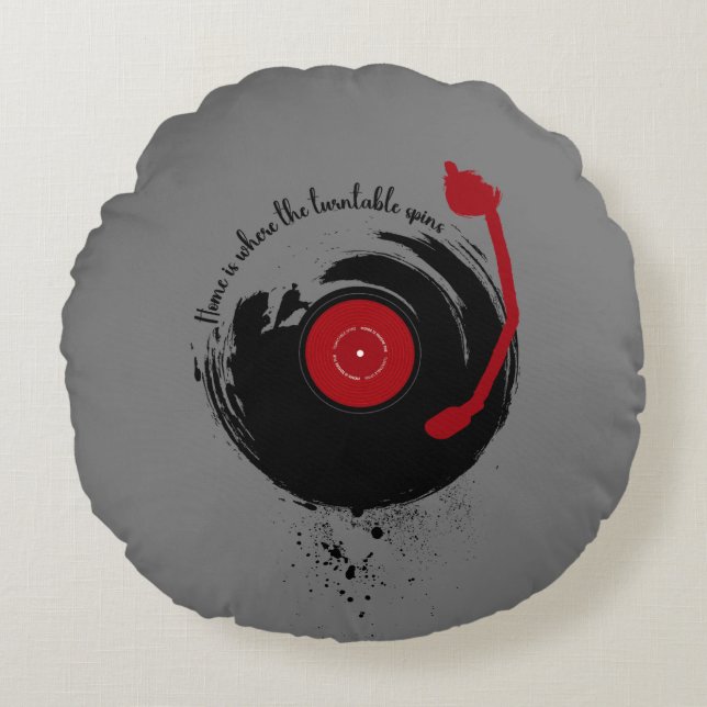Coussins Ronds Vinyl Records Home Est Où Le Tourne-disque Spins (Devant)