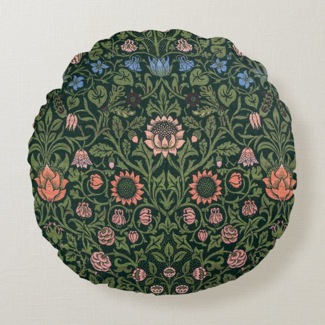 Coussins Ronds Violet et Columbine par William Morris (Devant)