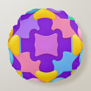 Coussins Ronds Violet Jaune Turquoise Géométrique Abstrait Rond