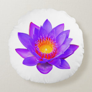 Coussins Ronds Violet Lotus Flower sur blanc