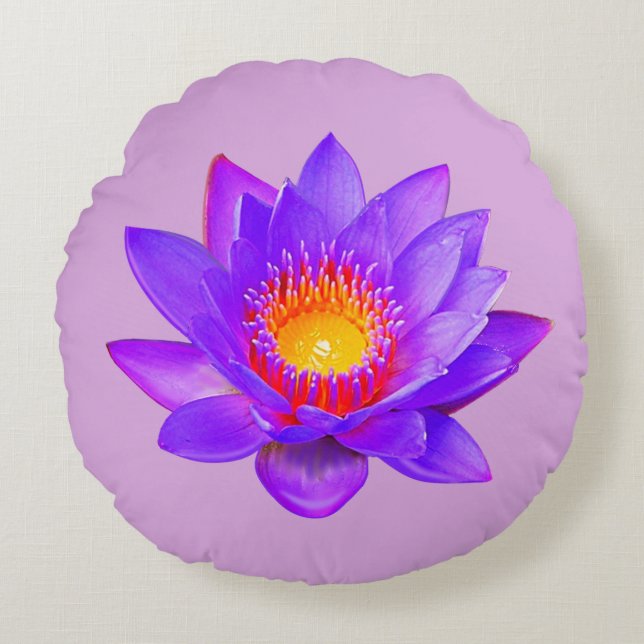 Coussins Ronds Violet Lotus Flower sur Violet (Devant)