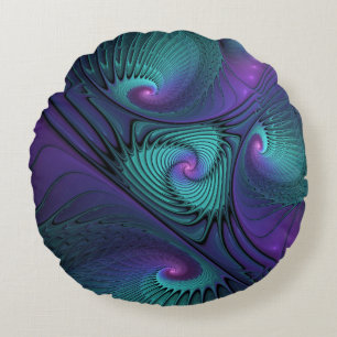 Coussins Ronds Violet rencontre Turquoise moderne art fractal abs