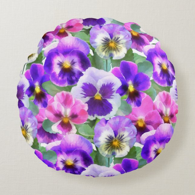 Coussins Ronds Violets colorés Pansy Flower Motif (Devant)