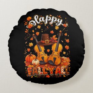 Coussins Ronds Violon de Thanksgiving d'automne feuilles d'automn