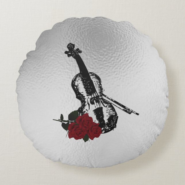 Coussins Ronds Violon et Roses (Devant)