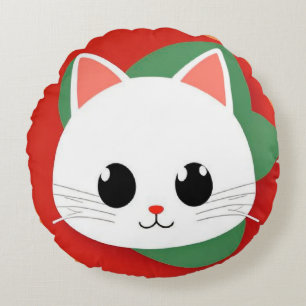 Coussins Ronds Visage de chat de dessin animé mignon avec design