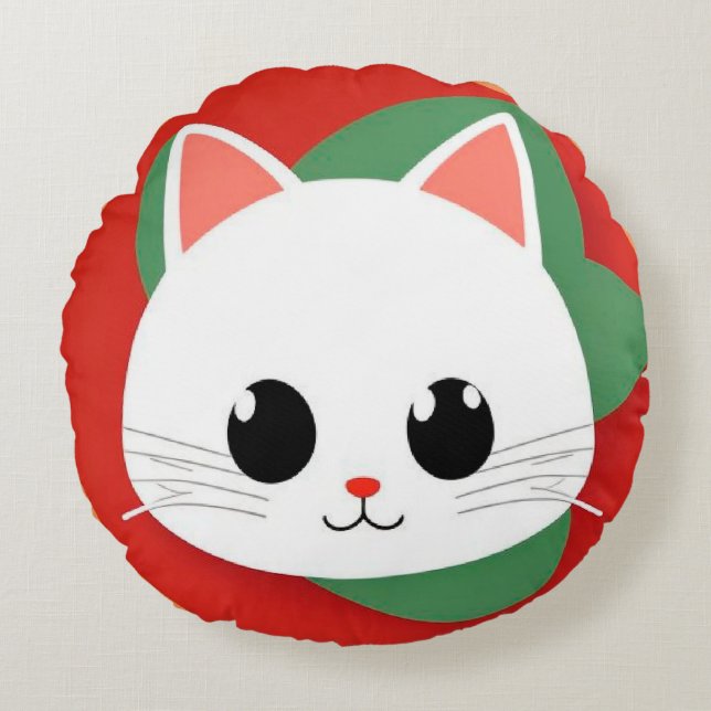 Coussins Ronds Visage de chat de dessin animé mignon avec design  (Devant)