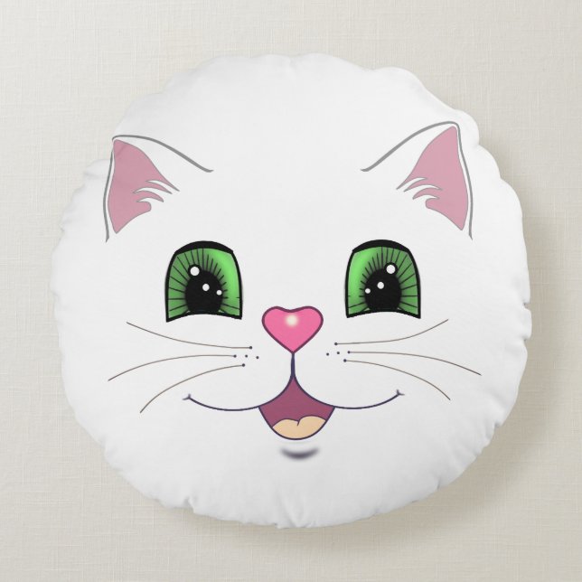 Coussins Ronds Visage de chat mignon drôle sur fond blanc (Devant)