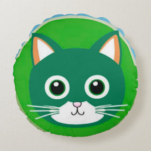 Coussins Ronds Visage de Chat Mignon Illustration Vibrante