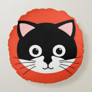 Coussins Ronds Visage de Chat Mignon Illustration Vibrante
