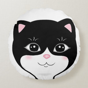 Coussins Ronds Visage de chat smoking mignon et heureux