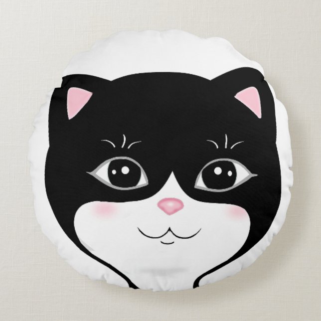 Coussins Ronds Visage de chat smoking mignon et heureux (Devant)