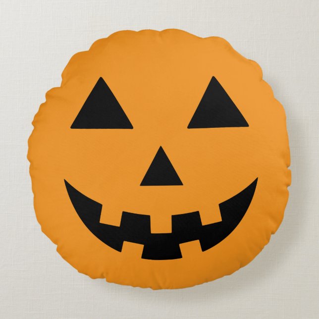 Coussins Ronds Visage de Citrouille d'Halloween Jack O Lantern (Devant)