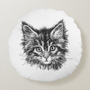 Coussins Ronds Visage de Kitten noir et blanc