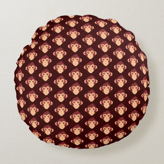 Coussins Ronds Visage de singe pixelisé mignon (Devant)