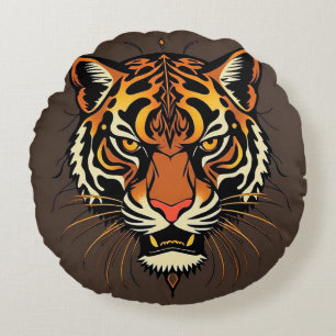 Coussins Ronds Visage de tigre avec motifs tribaux