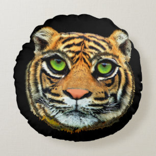 Coussins Ronds Visage de tigre sauvage sur oreiller rond noir