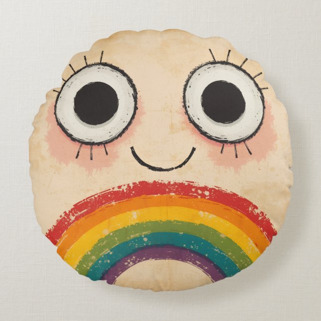 COUSSINS RONDS VISAGE HEUREUX ARC-EN-CIEL (Devant)