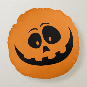Coussins Ronds Visage heureux de citrouille de Jack-o'-lantern -
