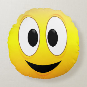 Coussins Ronds Visage Jaune Souriant Heureux