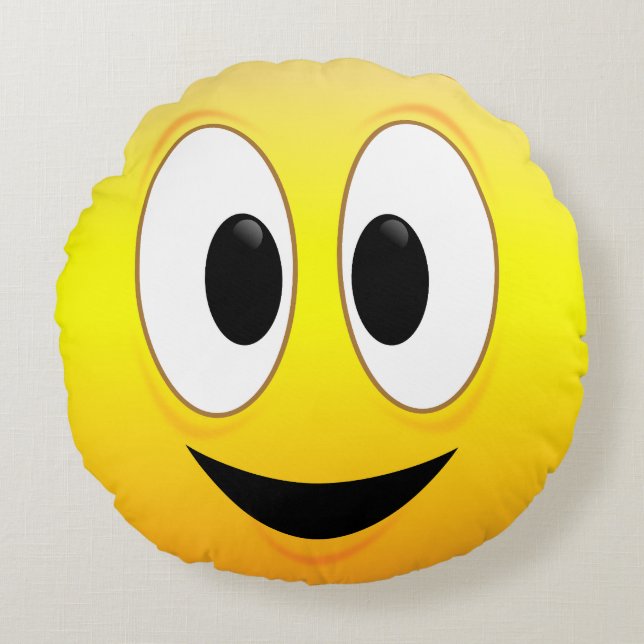 Coussins Ronds Visage Jaune Souriant Heureux (Devant)