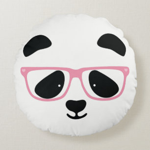 Coussins Ronds Visage Panda mignon avec lunettes roses