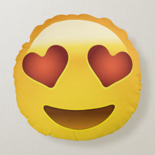 Coussins Ronds Visage souriant avec les yeux en forme de coeur Em