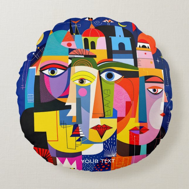 Coussins Ronds Visages Formes Abstraits Mignons Fantastiques (Devant)